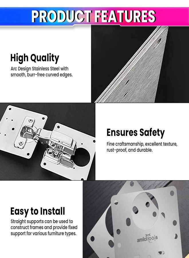 amiciTools Stainless Steel (SS202) Hinge Repair Plate with Mounting Screws for Furniture, Shelves, Cabinet Protection (4-Pcs) - Image 2